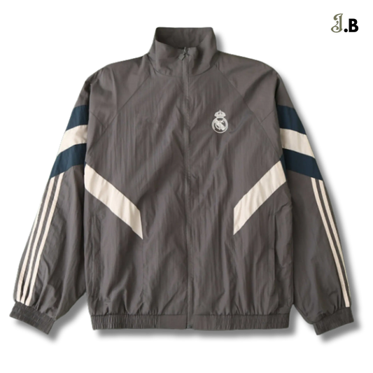 Real Madrid CF Vintage Grey Striped Windbreaker JogaBonito