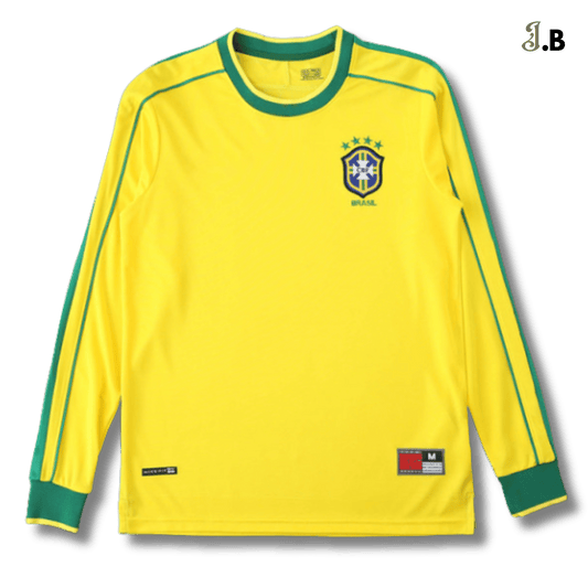 Brazil Vintage 98 Home Fan Yellow Long Sleeve Jersey - JogaBonito - Jersey