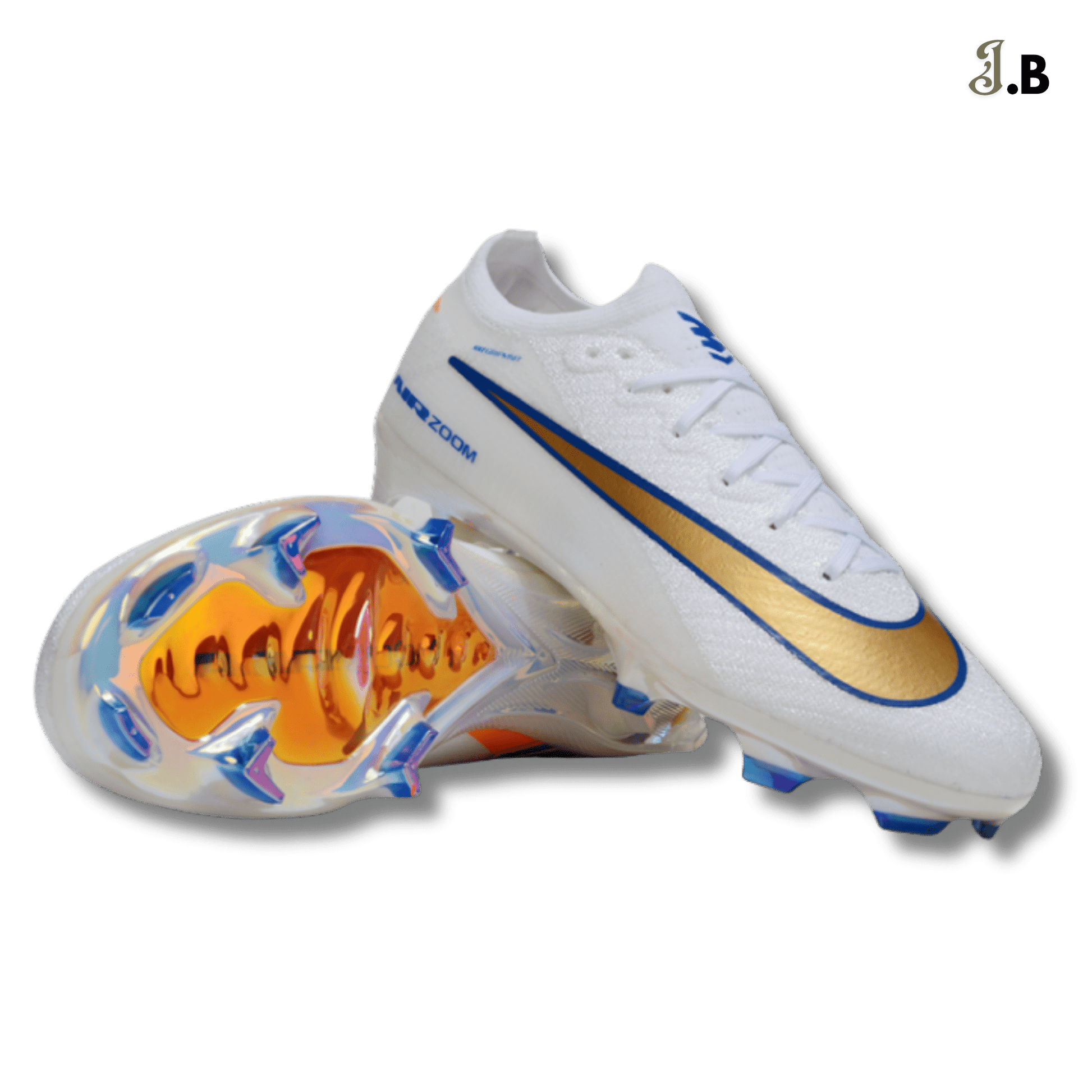 Nike White/Gold Air Zoom Mercurial Vapor XVI Elite Cleats - JogaBonito - Athletic Shoes