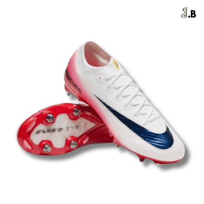 Nike White/Red Air Zoom Mercurial Vapor XV Elite SG Cleats - JogaBonito - Athletic Shoes
