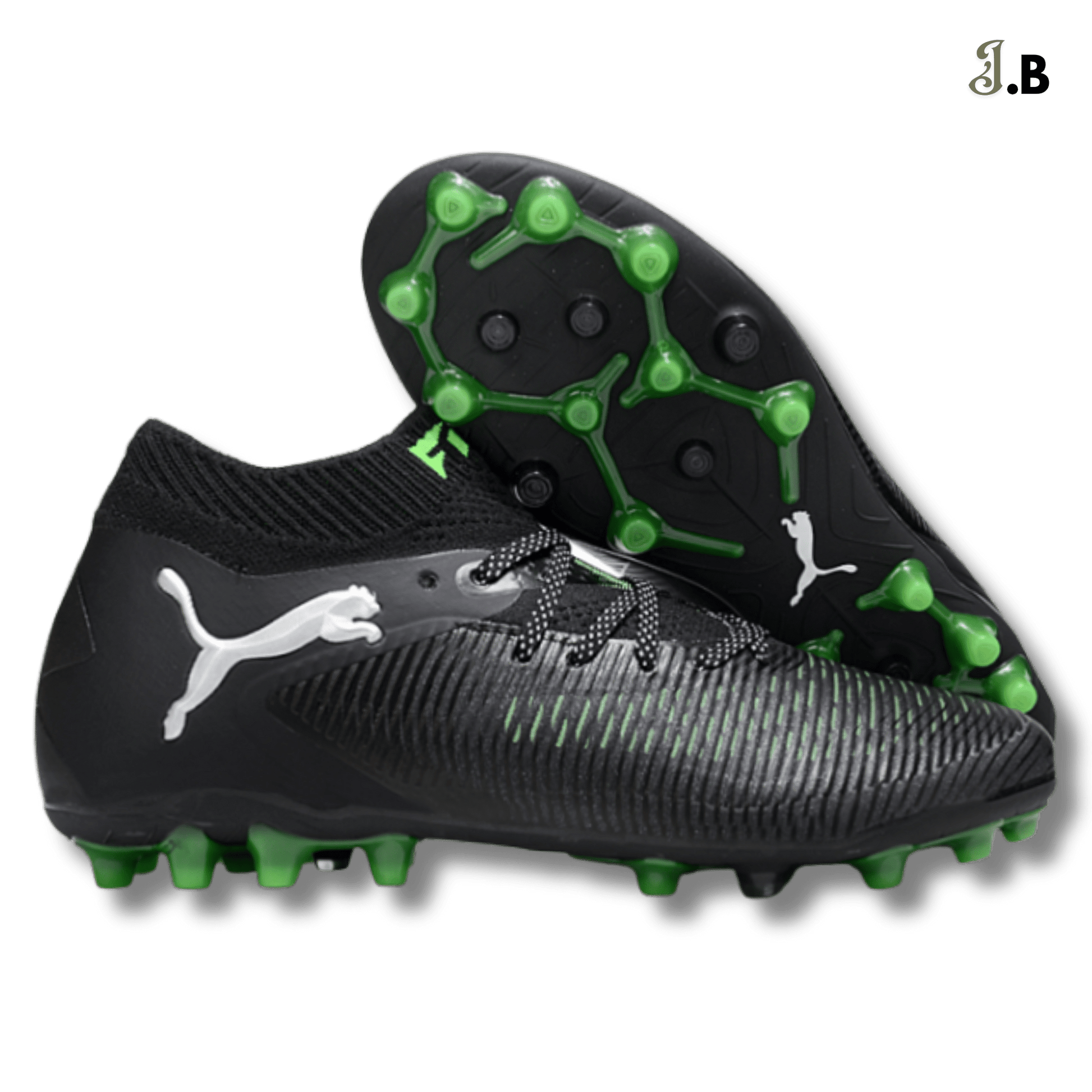 Puma Future 8 Ultimate FG Black/Green Cleats - JogaBonito - Athletic Shoes