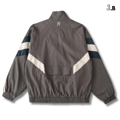 Real Madrid CF Vintage Grey Striped Windbreaker - JogaBonito - Jersey