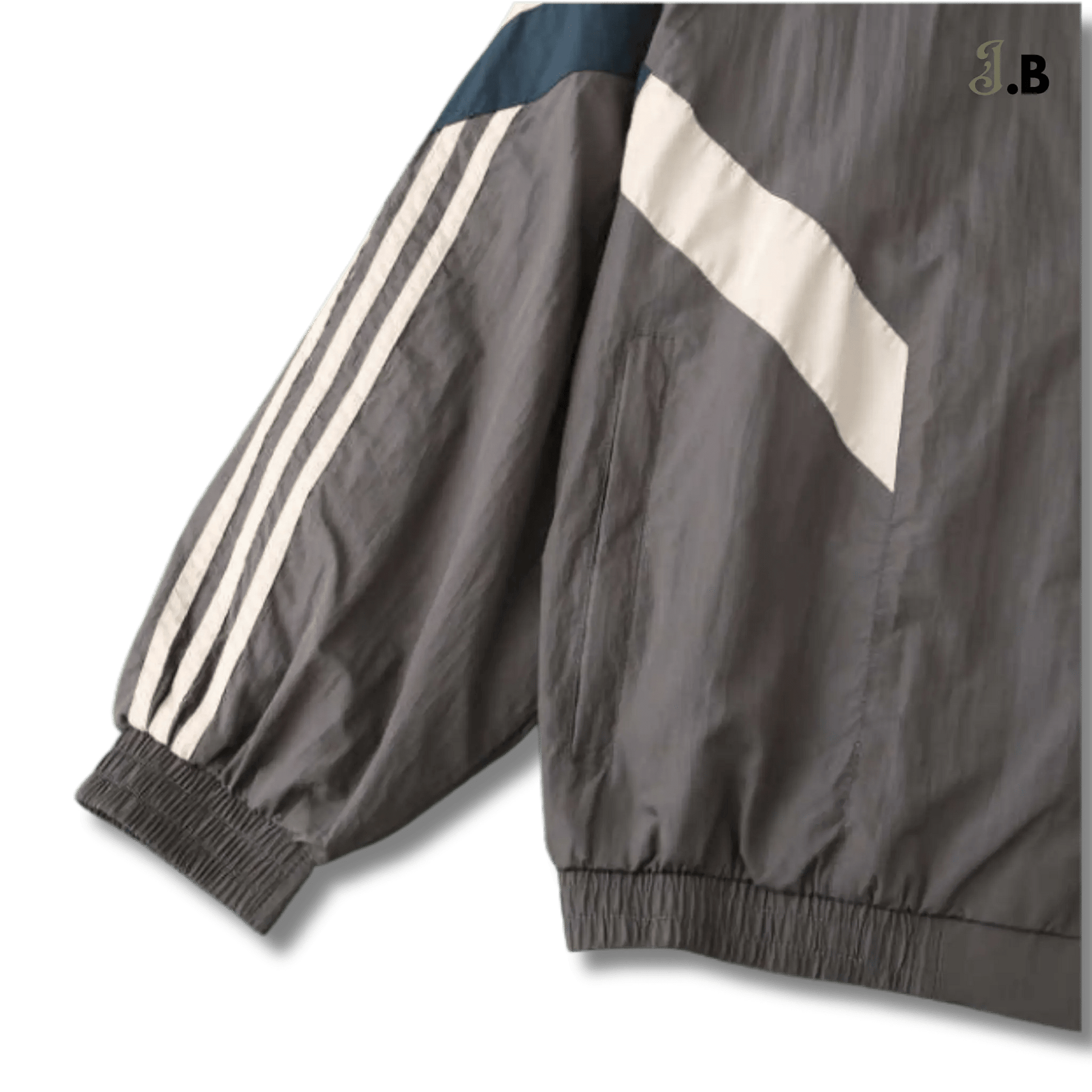 Real Madrid CF Vintage Grey Striped Windbreaker - JogaBonito - Jersey