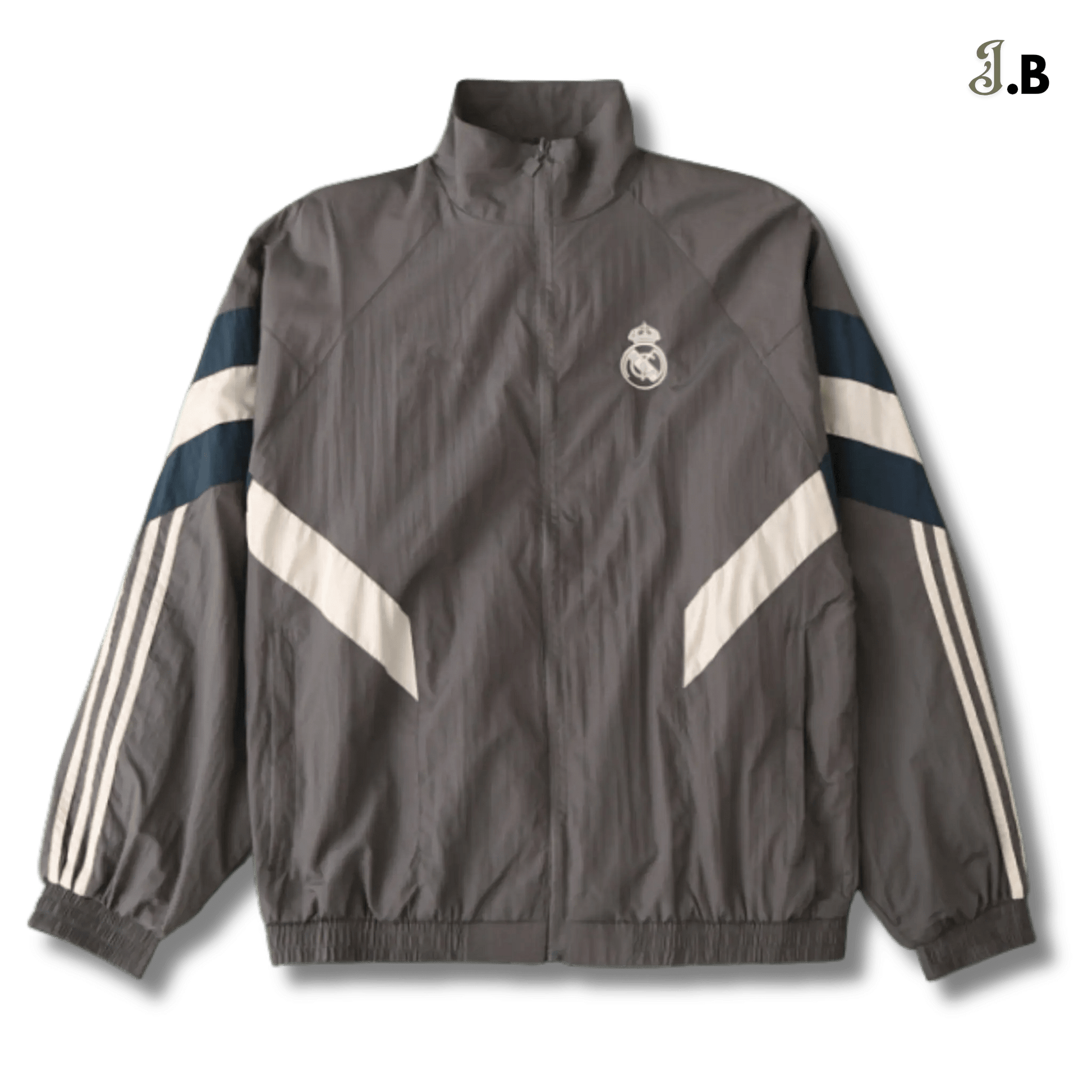 Real Madrid CF Vintage Grey Striped Windbreaker - JogaBonito - Jersey