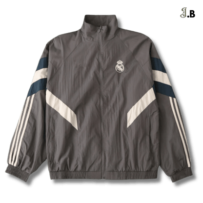 Real Madrid CF Vintage Grey Striped Windbreaker - JogaBonito - Jersey
